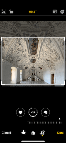 Fixing perspective distortion in Photos App without re-cropping.