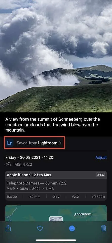 iOS 15 “saved from” information in the EXIF viewer