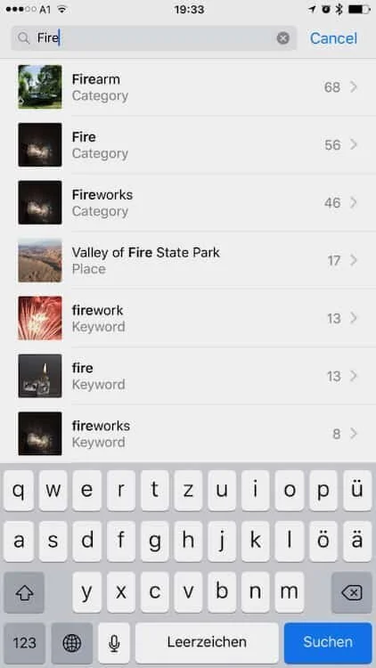 iOS10 photos app search for 