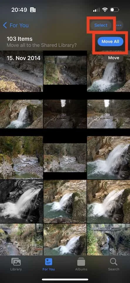 Add all or selected photos from suggestions to the iOS 16 shared photo library