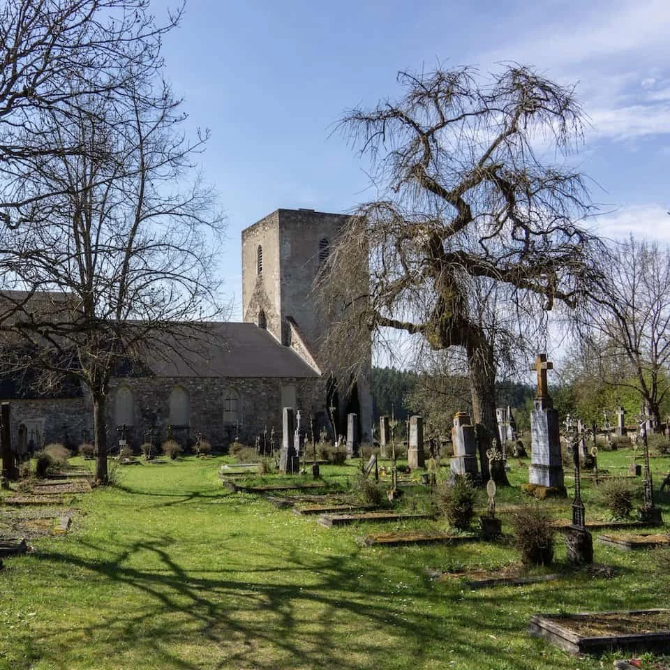 The abandoned cemetery and church in Döllersheim