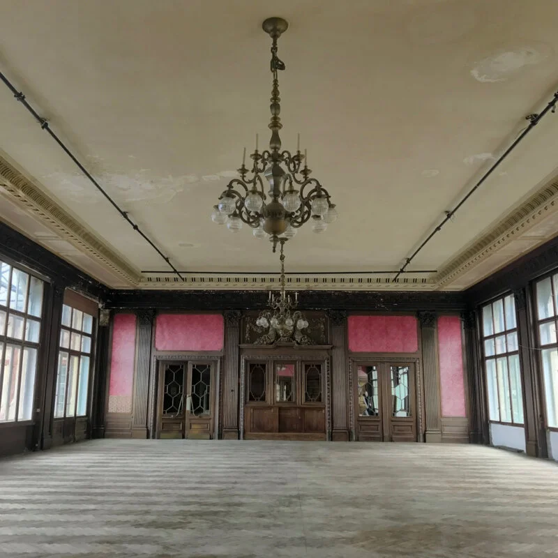 Smaller ballroom at the abandoned Suedbahnhotel Semmering