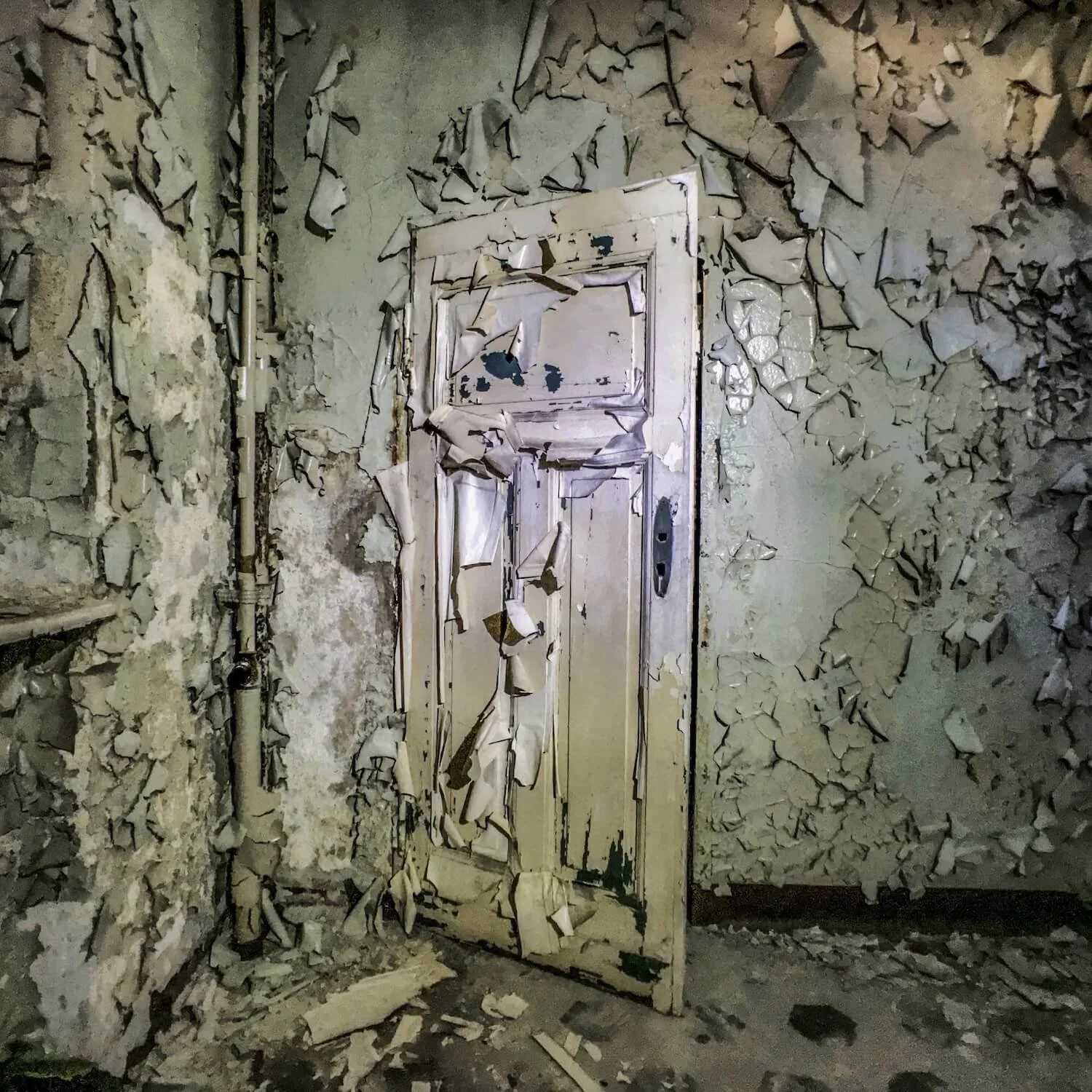 Paint peeling off the walls at the Beelitz Heilstätten