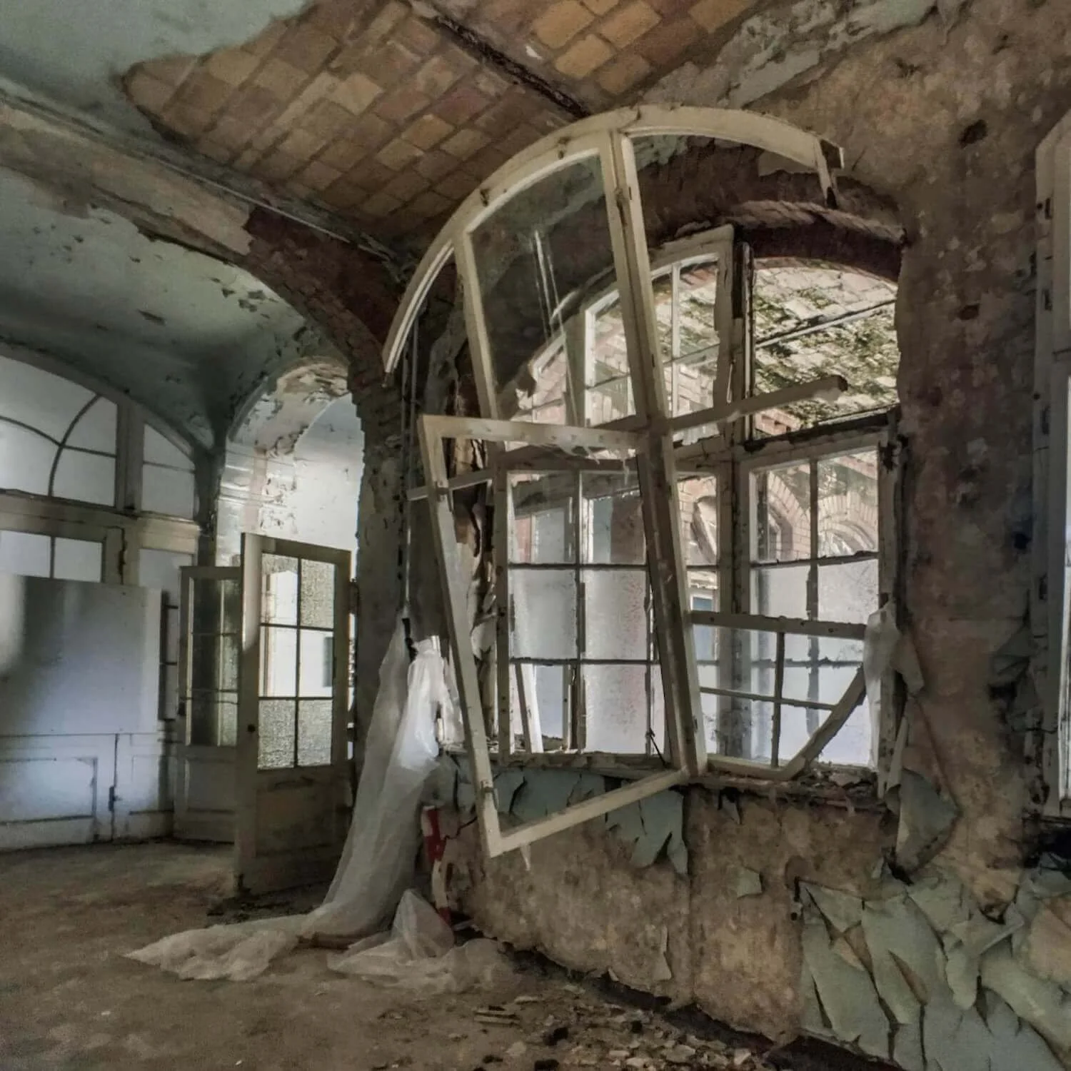 A window frame falling off