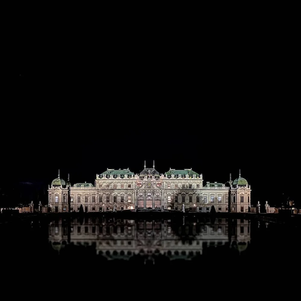 Belvedere Castle in Vienna at night shot on iPhone using night mode.