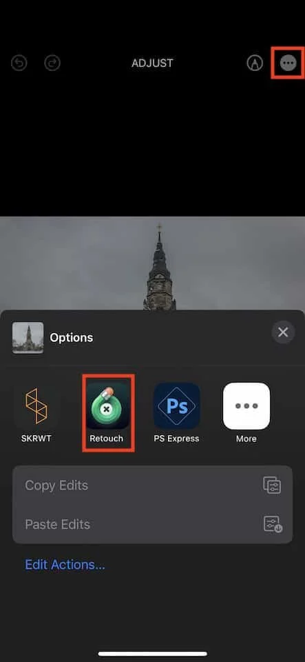 Using SKRWT app with in-place editing in iOS Photos App