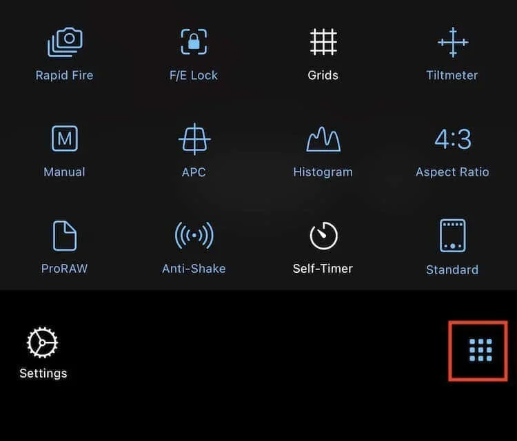 ProCamera Main Menu