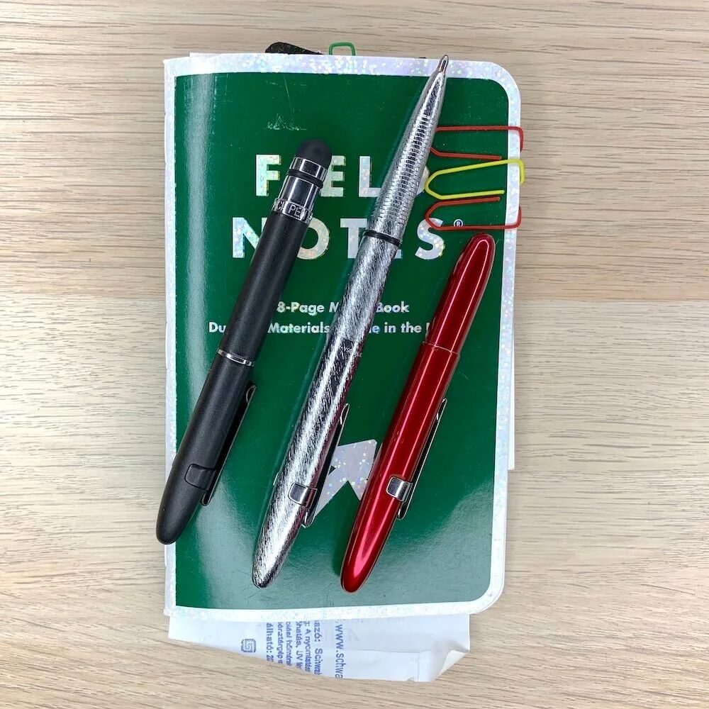 Fisher Bullet Space Pens I use with my current Field Notes Travel Journal