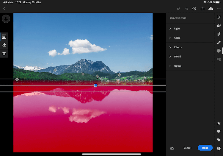 Adding a gradient using local adjustment in Lightroom Mobile