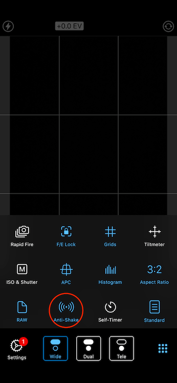 Enable Anti-Shake Shutter Release in ProCamera App