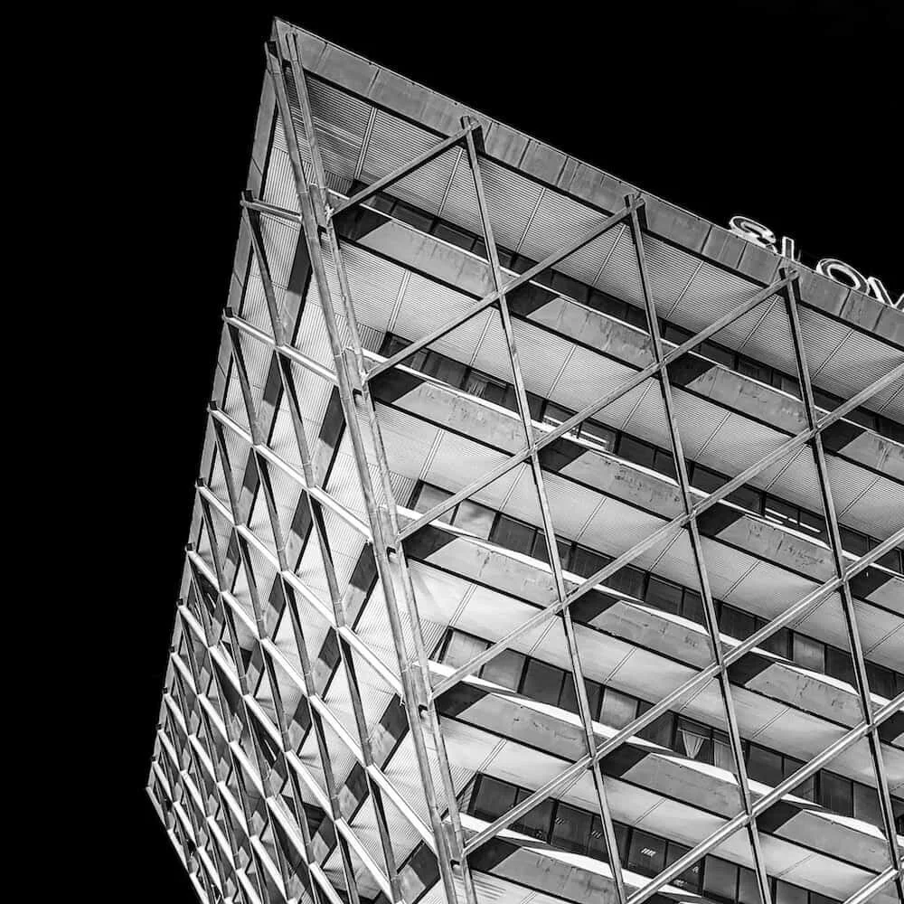 Inverted Pyramid in Bratislava converted to Black and White