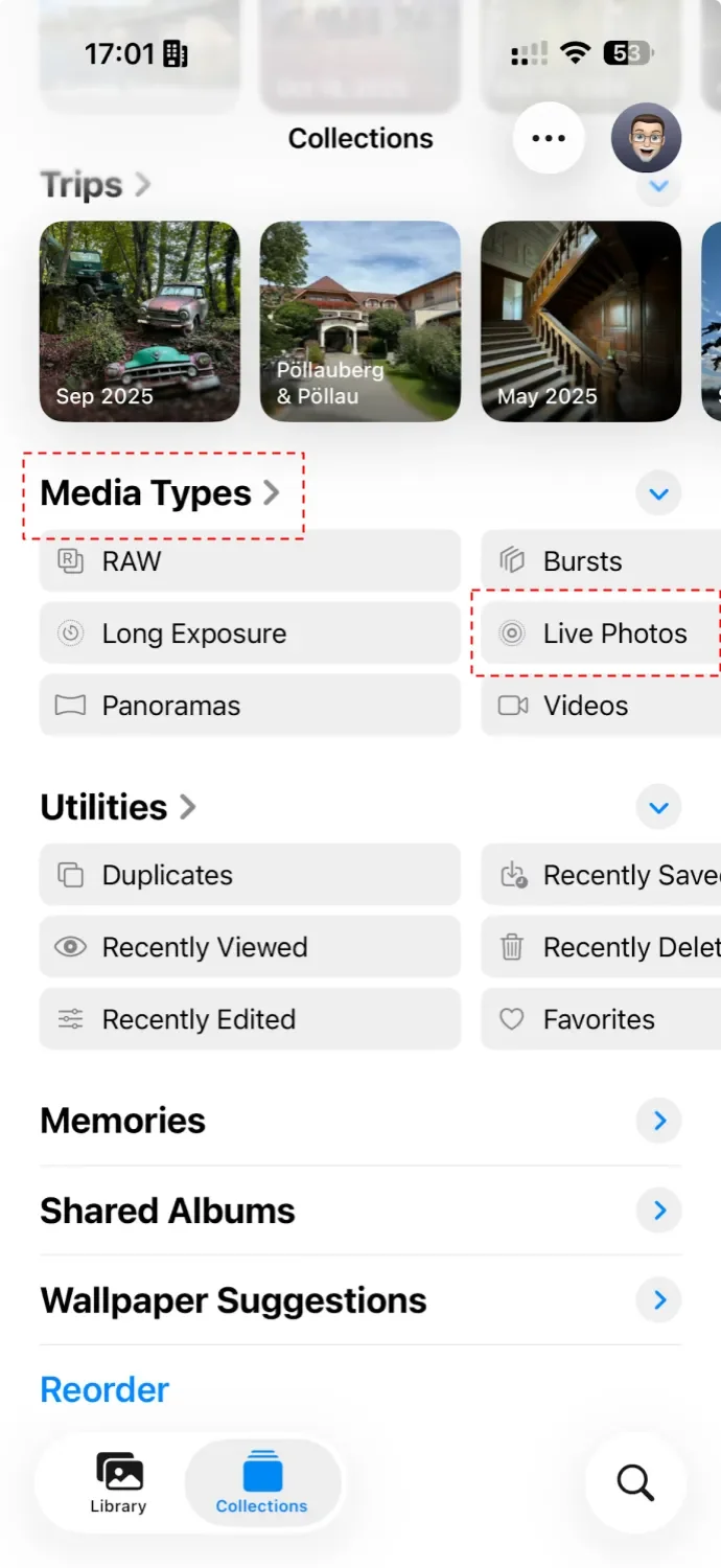 Live Photos Album in iOS26