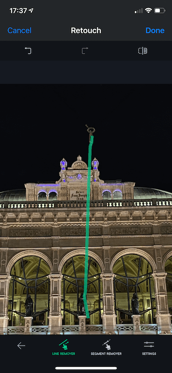 Remove line in front of building using TouchRetouch