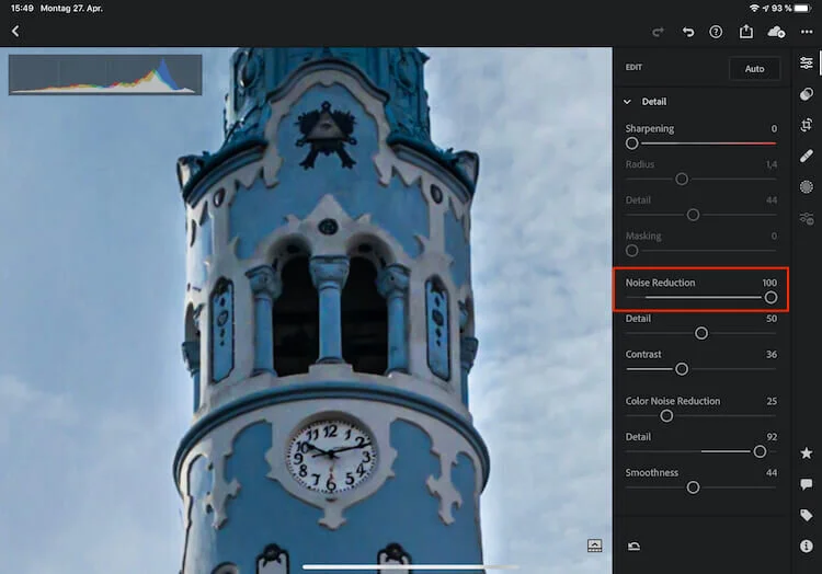 Luminance Noise Slider in Lightroom Mobile